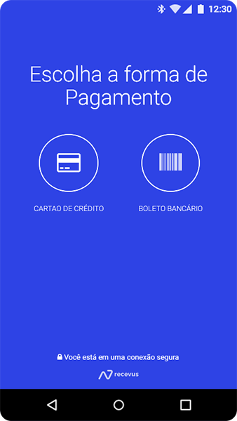 Tela de aplicativo para pagamento com cartão de crédito ou boleto bancário